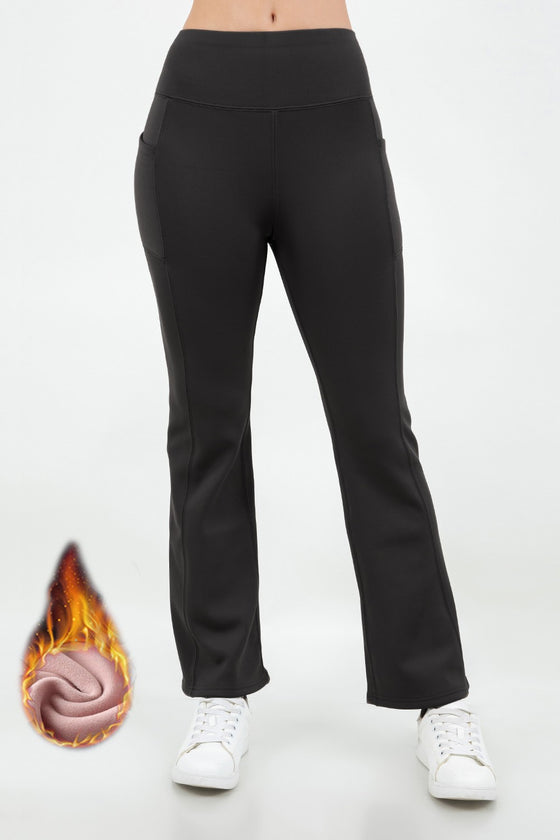 Fur Lined Winter Flare Pants With Pockets