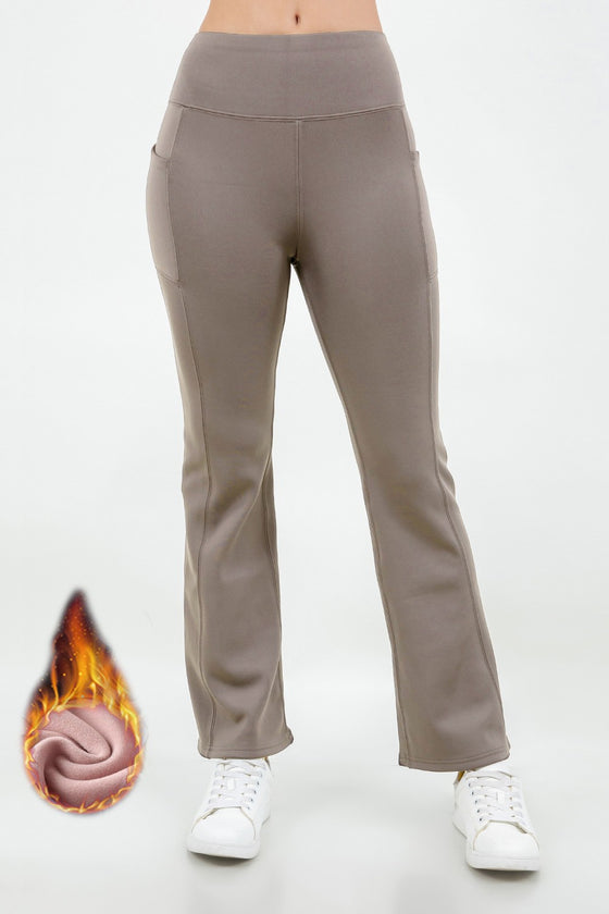 Fur Lined Winter Flare Pants With Pockets