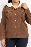 Brown Corduroy Faux Fur Hoodie  Jacket
