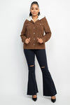 Brown Corduroy Faux Fur Hoodie  Jacket