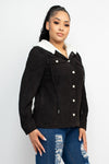 Black Corduroy Faux Fur Hoodie Jacket