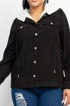 Black Corduroy Faux Fur Hoodie Jacket