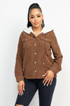 Brown Corduroy Faux Fur Hoodie  Jacket