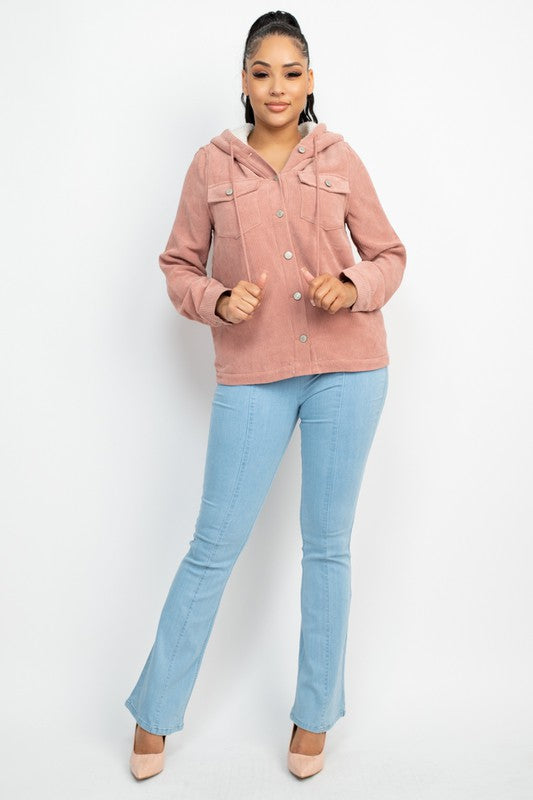 Mauve Corduroy Faux Fur Hoodie Jacket