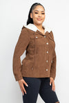 Brown Corduroy Faux Fur Hoodie  Jacket
