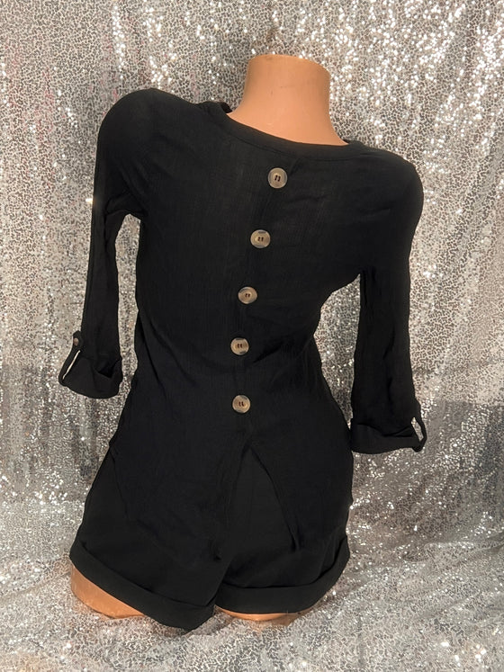 V Neck Black Button Blouse