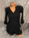 V Neck Black Button Blouse