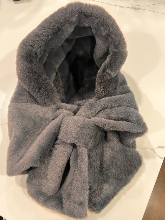 Grey Faux Fur Hood