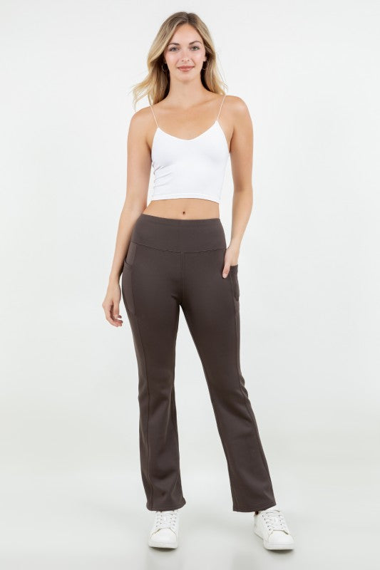 Fur Lined Winter Flare Pants With Pockets