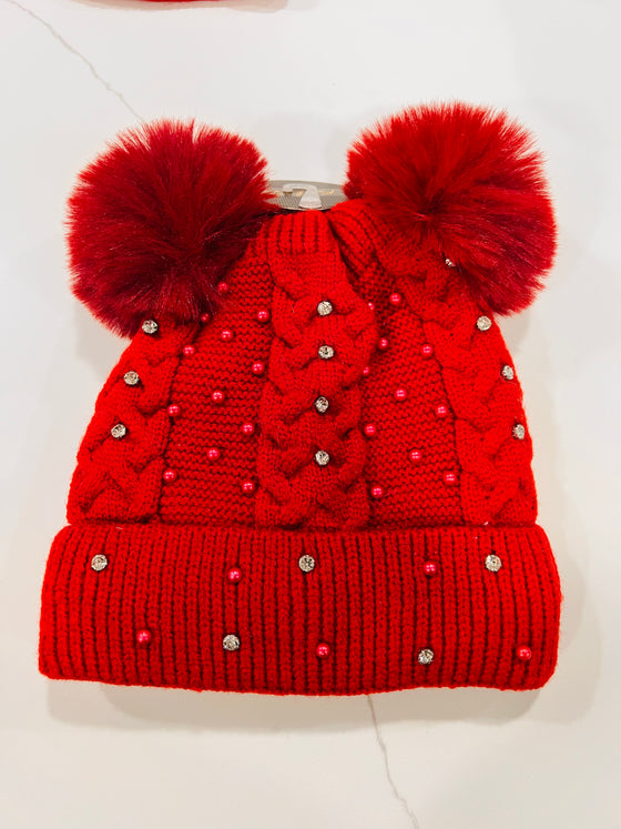 Bling Double Pom Pom Furlined Hat