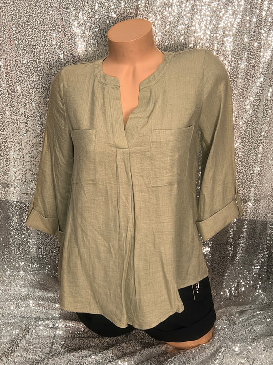 V Neck Button Blouse