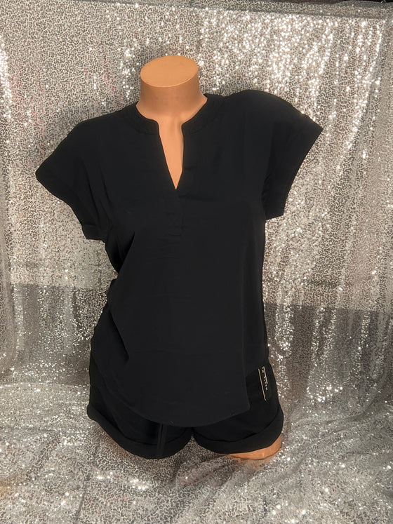 V Neck Black Blouse