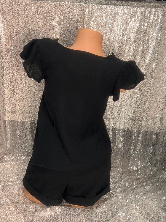 Scallop Black Blouse