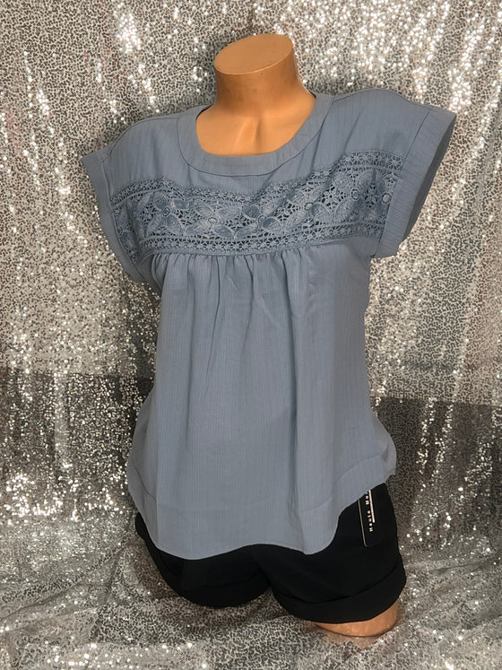 Floral Denim Blue Blouse