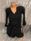 V Neck Black Button Blouse