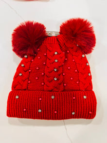  Bling Double Pom Pom Furlined Hat