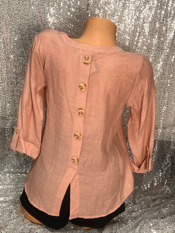 V Neck Blush Button Blouse
