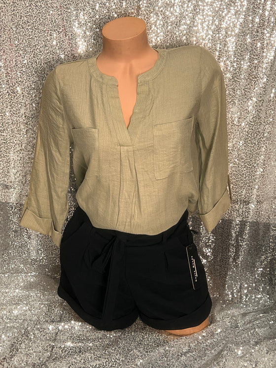 V Neck Button Blouse